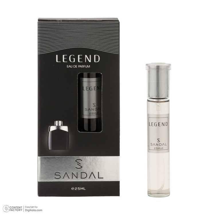 عطر جیبی مردانه صندل مدل LEGEND با رایحه شیرین، خنک حجم 25 میلیلیتر