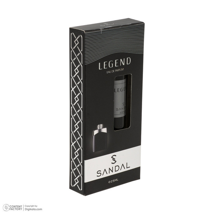 عطر جیبی مردانه صندل مدل LEGEND با رایحه شیرین، خنک حجم 25 میلیلیتر