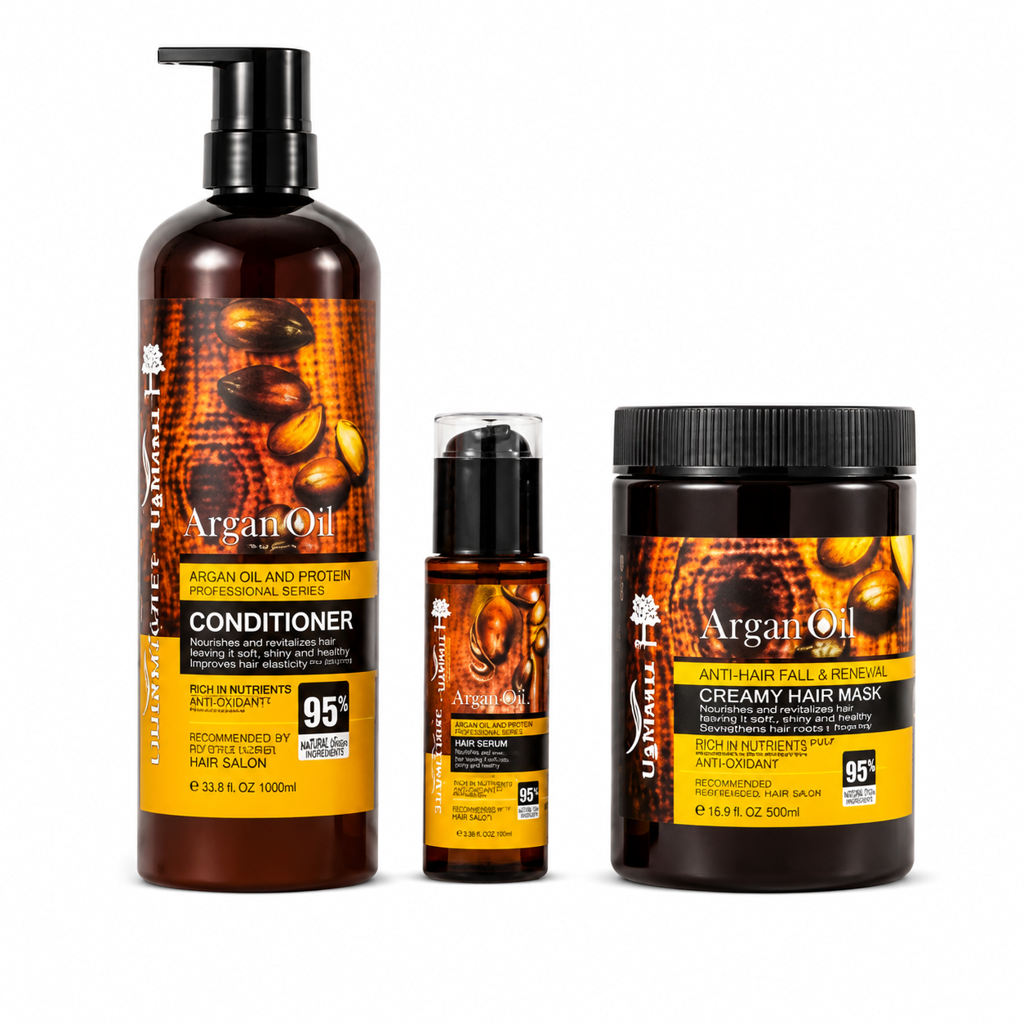 پک مراقبت مو آرگان لایتنس شامل شامپو مدل آرگان حجم 900 میلی‌لیتر، ماسک مو حجم 1000 میلی‌لیتر و روغن مو حجم 100 میلی‌لیتر، ترمیم‌کننده، تقویت‌کننده، آبرسان، جلوگیری از وز شدن و تثبیت‌کننده رنگ مو
